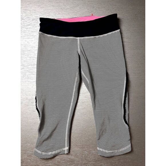 Lululemon Women’s RunDay Crop Stripe Black White Leggings Size 6 EUC - Picture 2 of 7